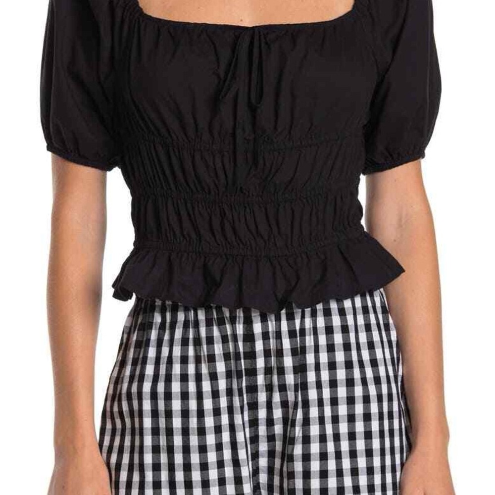 Abound Nordstrom Puff-Sleeved Poplin Blouse in Black Size Small